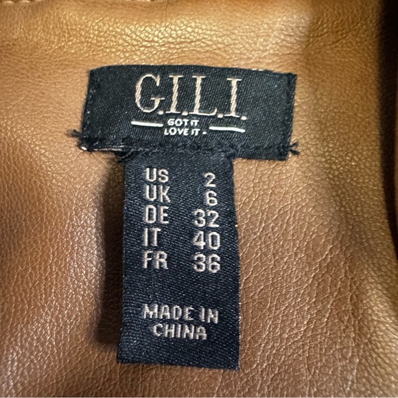 GILI British Tan Leather Peplum Jacket Coat 
Size 2  Zip Front and Sleeves NWT - Picture 6 of 17
